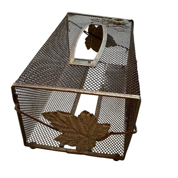 VTG MCM Tissue Box Cover Gold Tone Wire Mesh Hollywood Regency Leaves and Flower - Picture 5 of 12